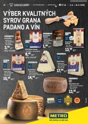 1. strana letáka METRO 3. 6. - 16. 6. 2026 Výber kvalitných syrov Grana Padano a vín
